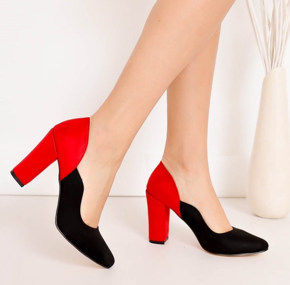 Red and black mix high heel shoes | Heels, Me too shoes, High heels for prom