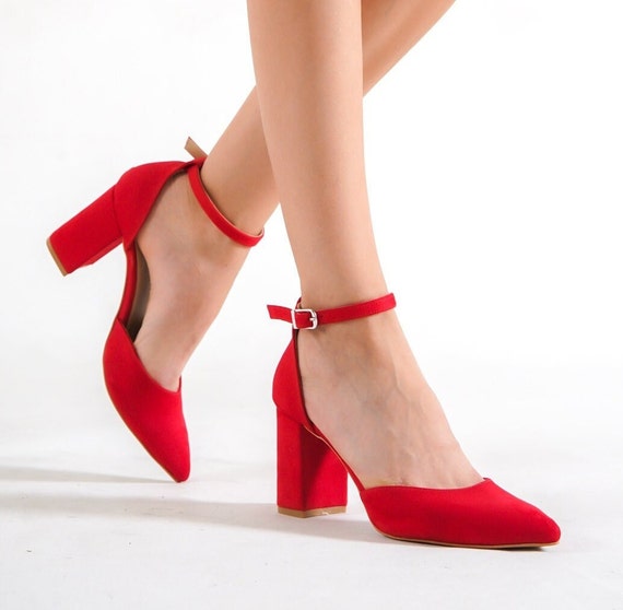BLACK RED SHOES, Double Color High Block Heels, Bicolor Suede Ladies Shoes,  Boho Classic Women's Wedding Pumps, Vegan Gift for Women - Etsy