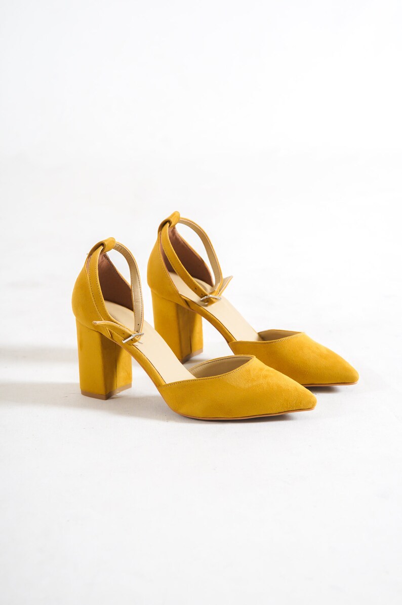 MUSTARD ANKLE SHOES Yellow High Heels Mustard Suede Shoes Etsy