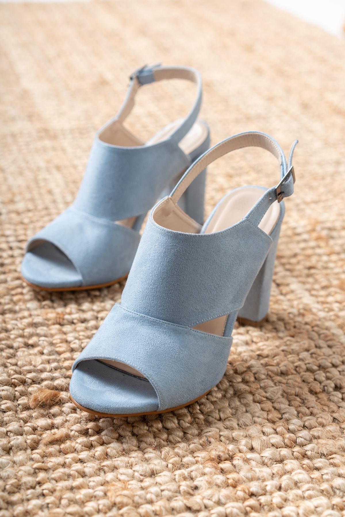 Grey Suedette Peep Toe Platform Block Heels | New Look
