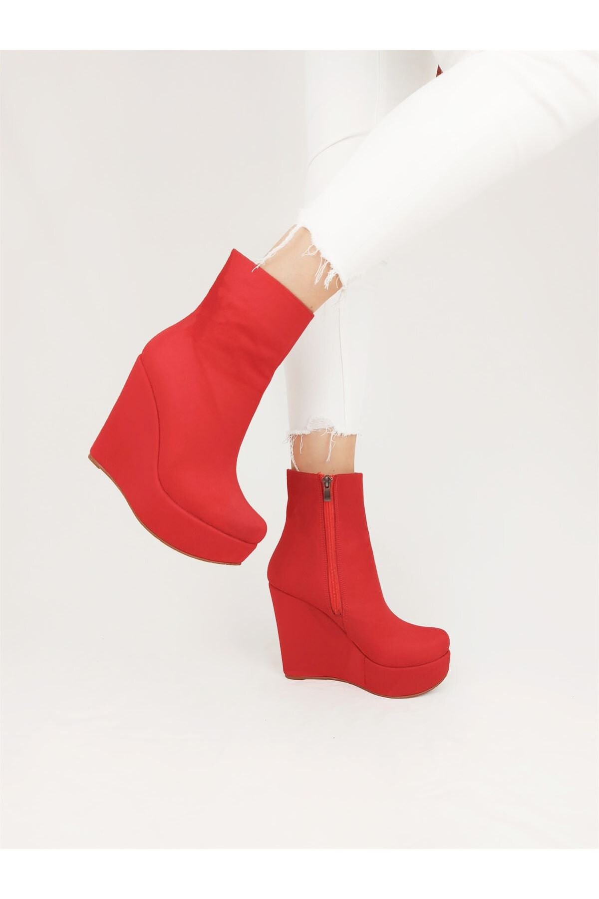 Red hotsell booties wedges