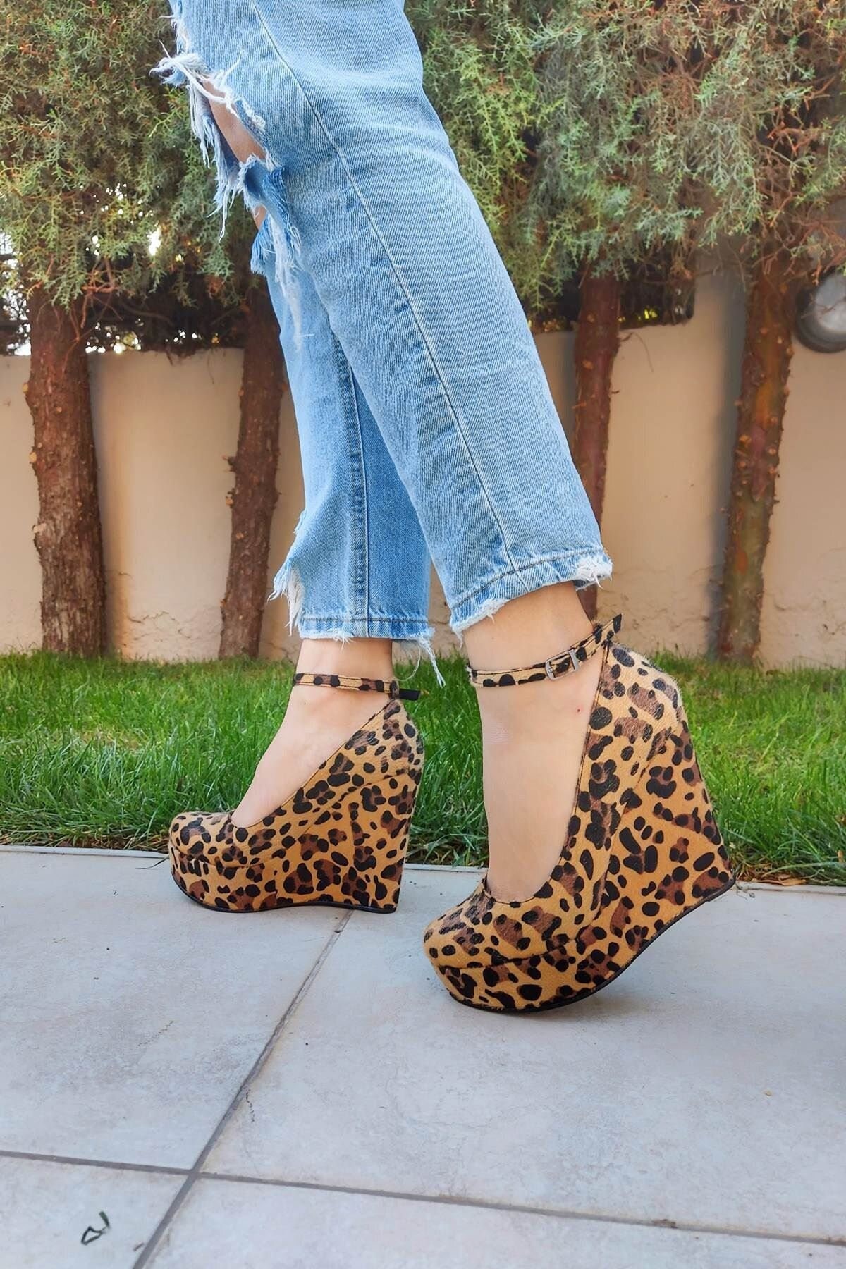 LEOPARD WEDGE HEELS Leather Heels Ankle-wrap Sandals - Etsy LEOPARD WEDGE HEELS Leather Heels Ankle-wrap Sandals - Etsy
