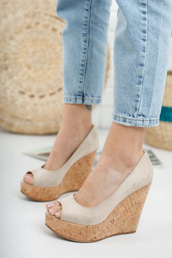 cream platform heels