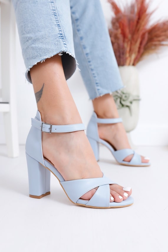 powder blue block heels