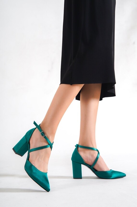 GREEN CROSS SHOES Green Bridal Block High Heels Green Criss - Etsy