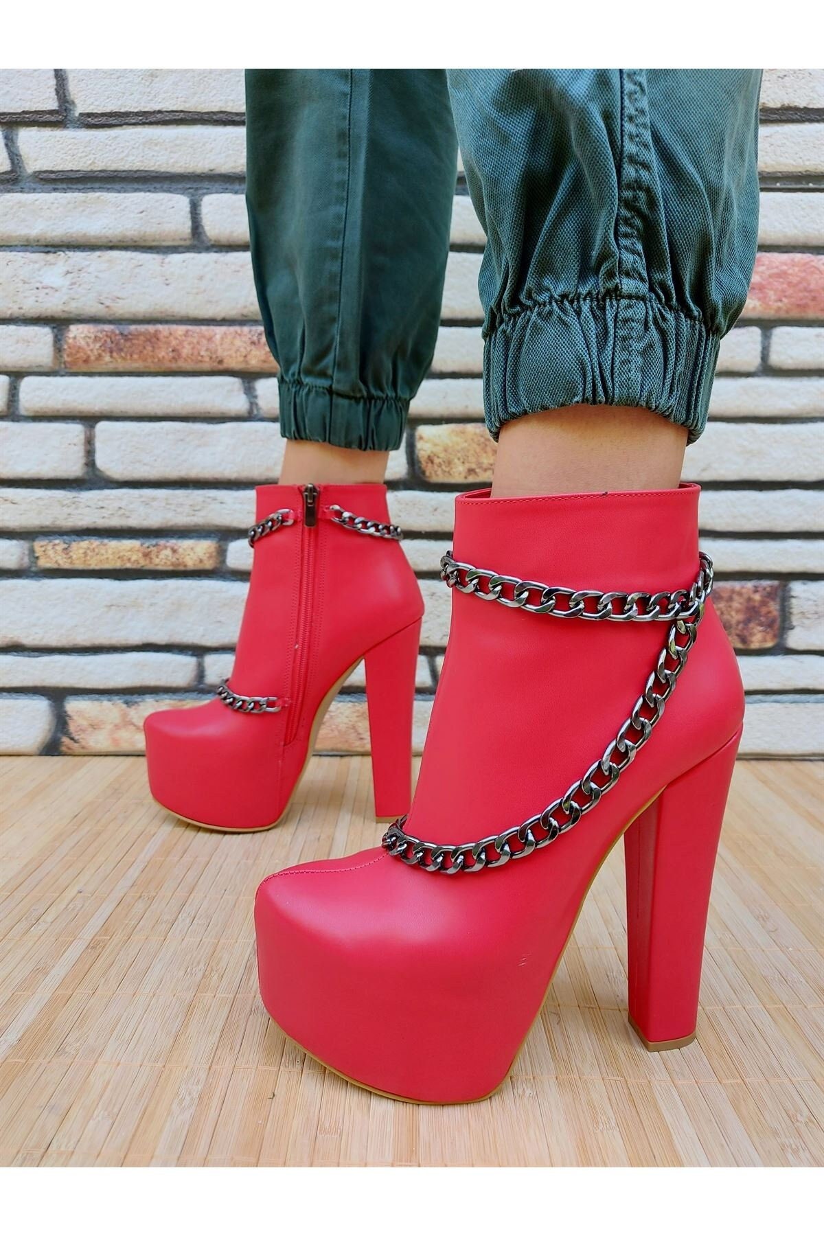 red platform ankle boots
