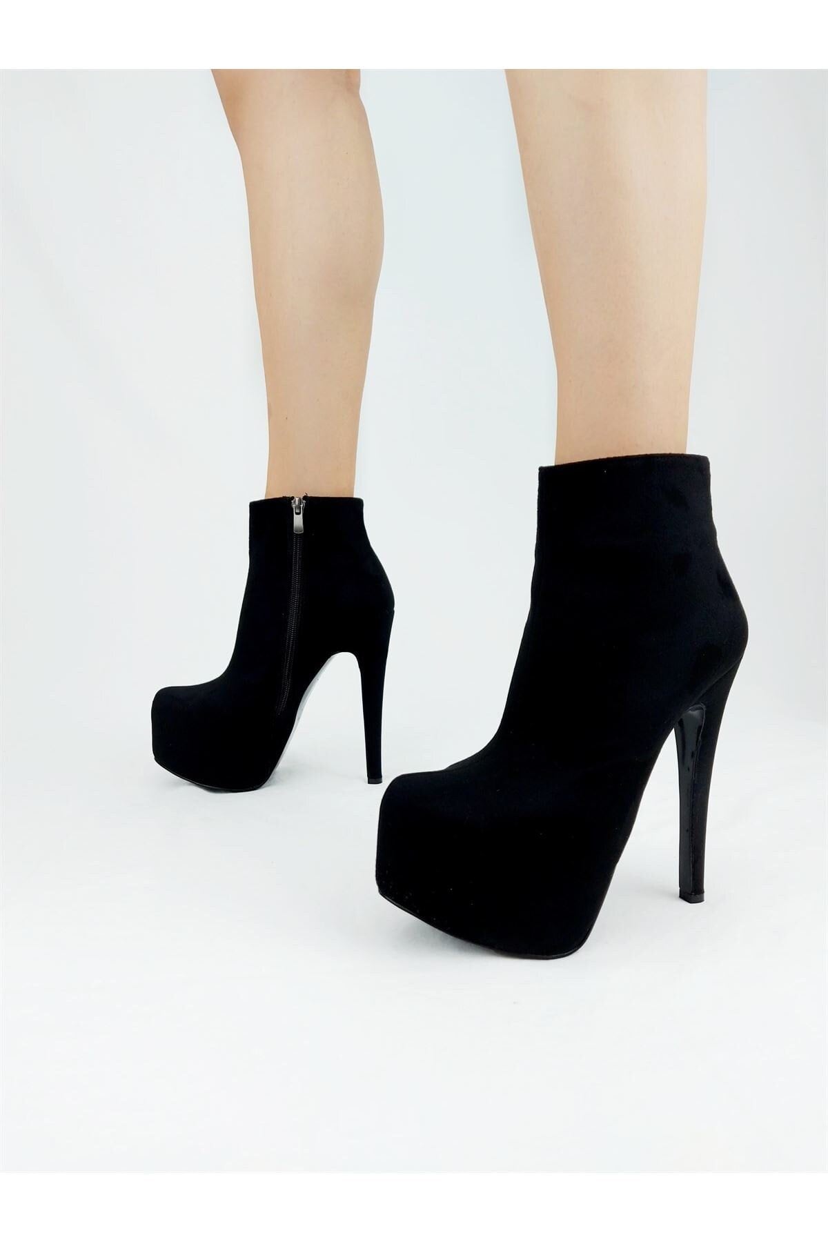 Black Platform Boots, Slip-On Leather Ankle Boots, Chelsea Style Boots, Platform Heel Boot with Side Zipper, Ankle Shoes, Stiletto Boots