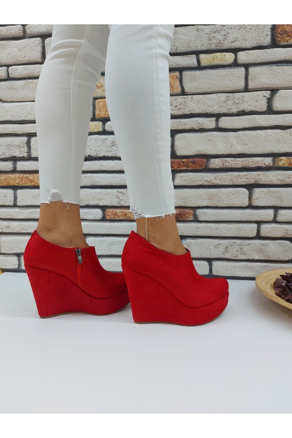 Red hotsell booties wedges