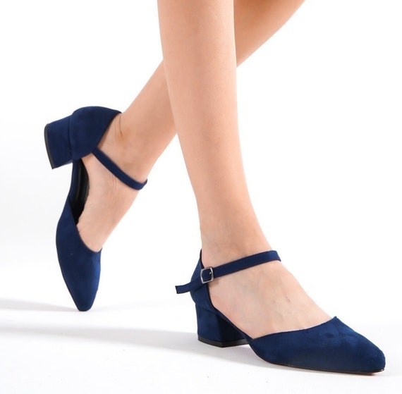 Navy blue low block heel deals shoes