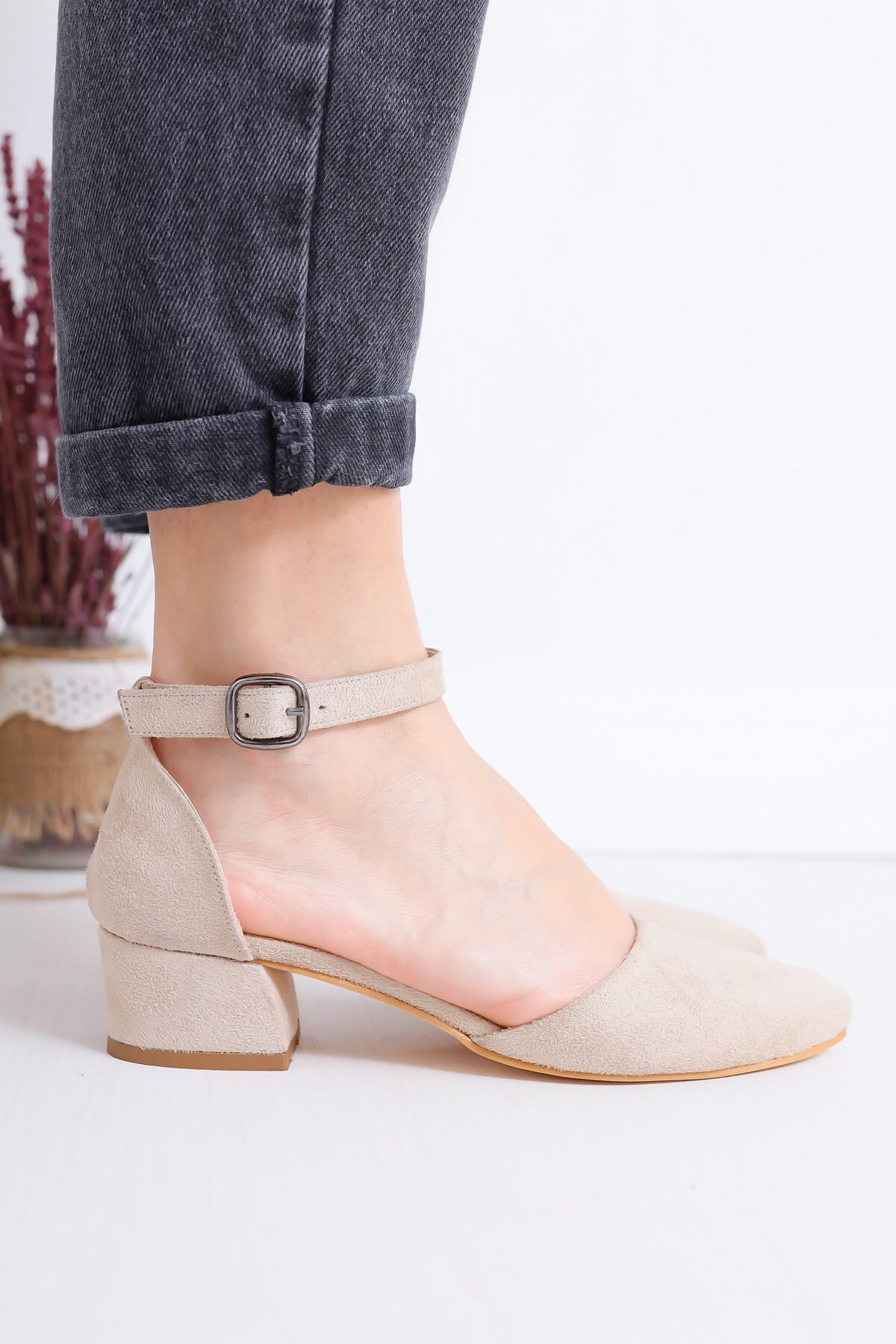 cream suede high heels