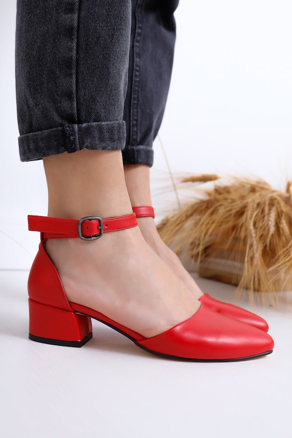 RED LOW HEELS Hippie Heels Shoes Red Low Heel Shoes Stylish Etsy
