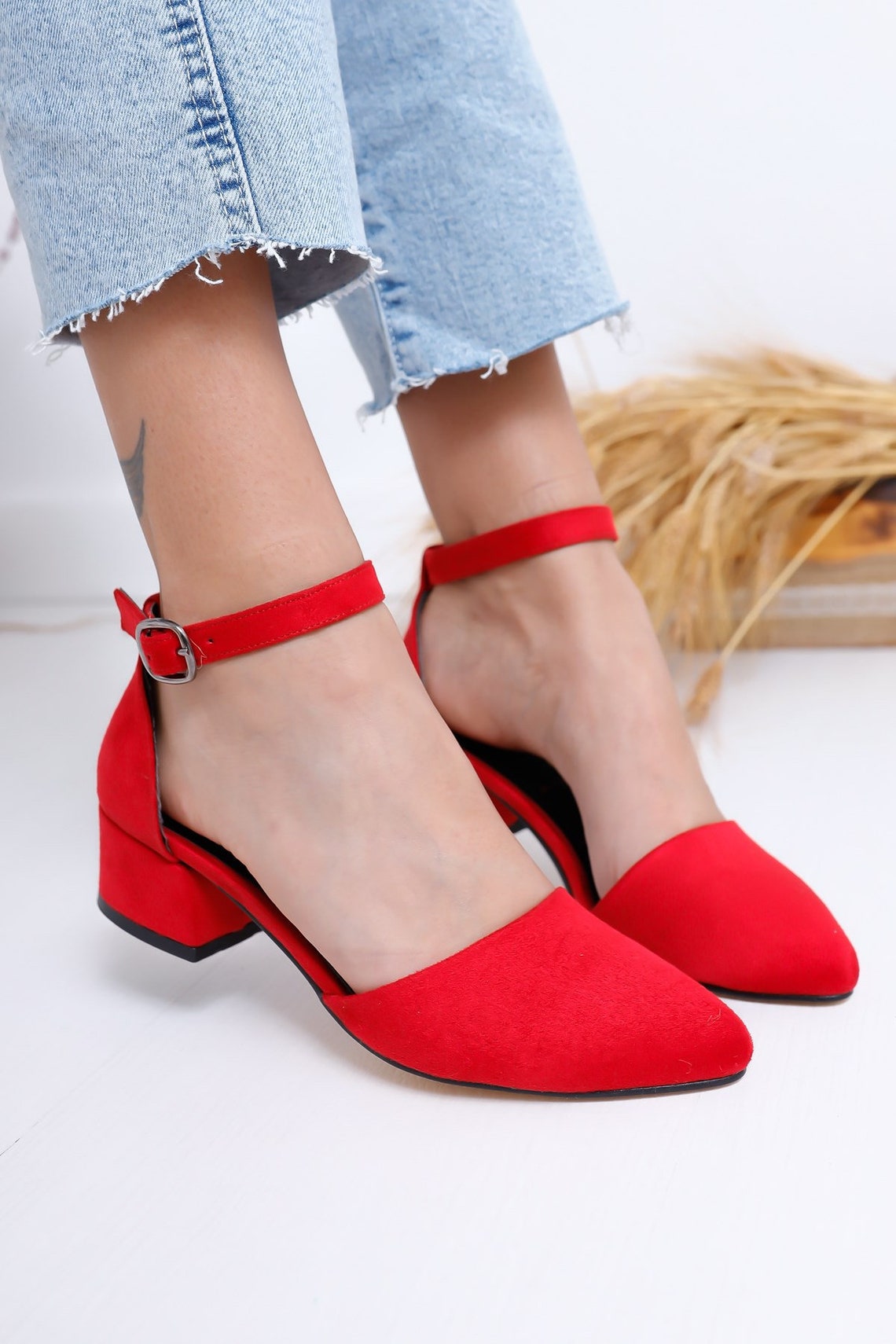 RED SUEDE SHOES Low Heels Red Low Heels Pumps Boho Bridal Etsy
