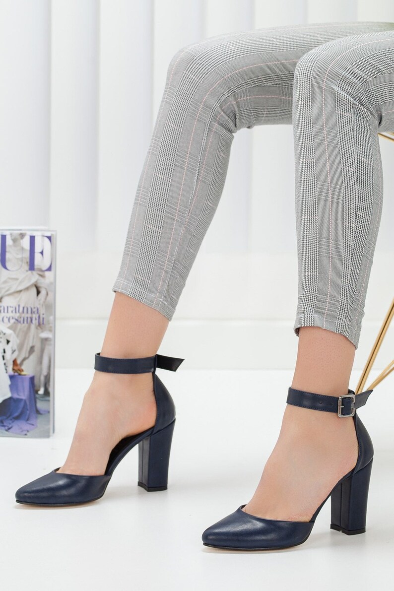 navy blue ankle strap heels