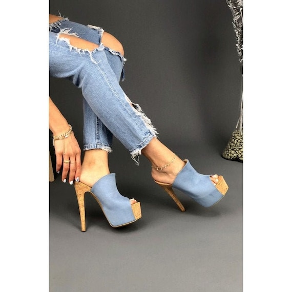 BLUE CORK Peep Toe Platform Mules Super 