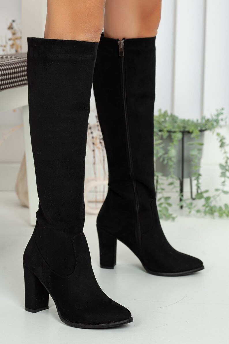 BLACK RIDER BOOTS Womens Winter Long Boots Knee High Suede - Etsy