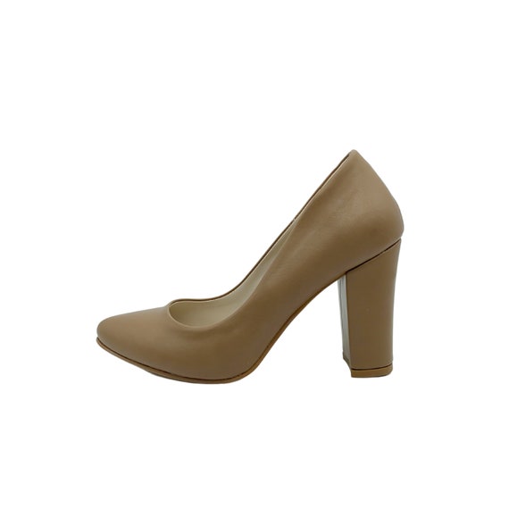 TAUPE BLOCK HEELS Mink Wedding Shoes 