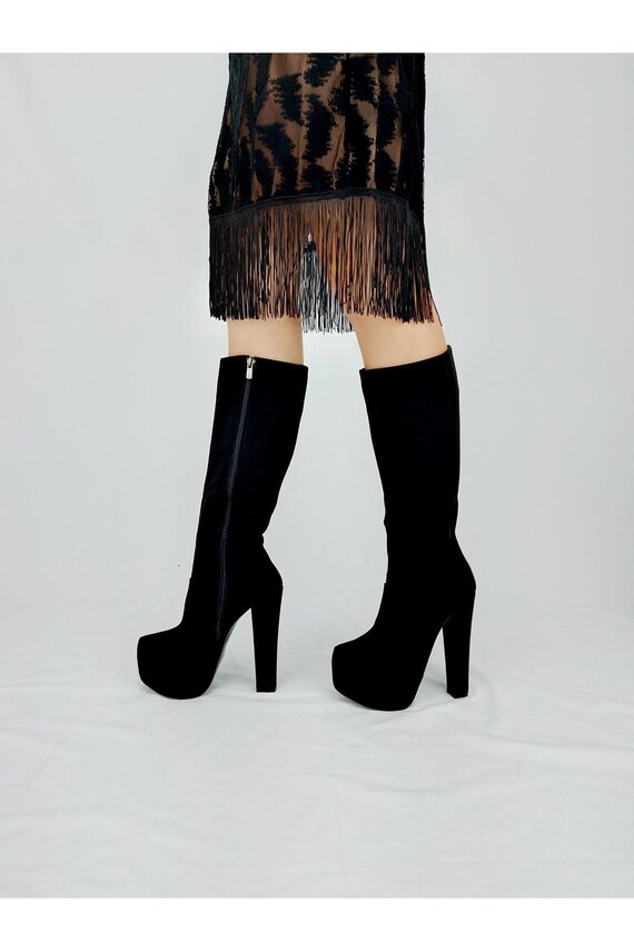 suede platform boots knee high