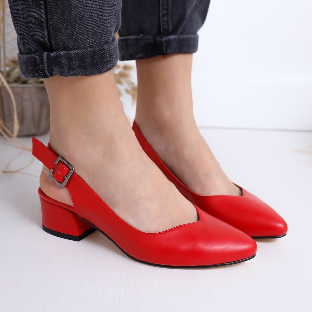 Buy Red Regular/Wide Fit Forever Comfort® Leather Low Block Heel Shoes from  the Next UK online shop