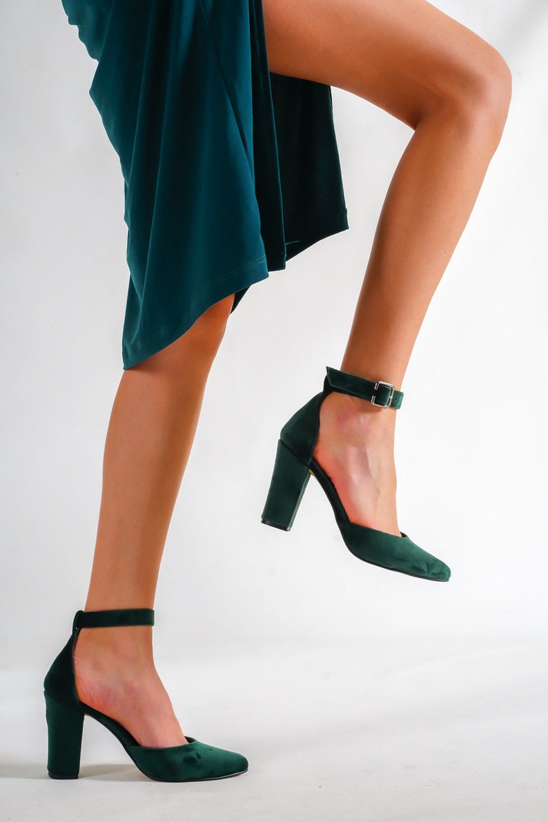 GREEN VELVET SHOES Dark Green Velvet Bridal Heels Emerald Etsy