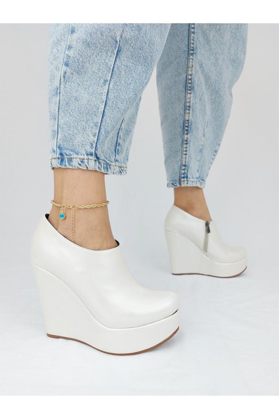 white booties wedges