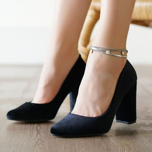Buy BLACK VELVET HEELS Black Bridal Heels Black Block Heels