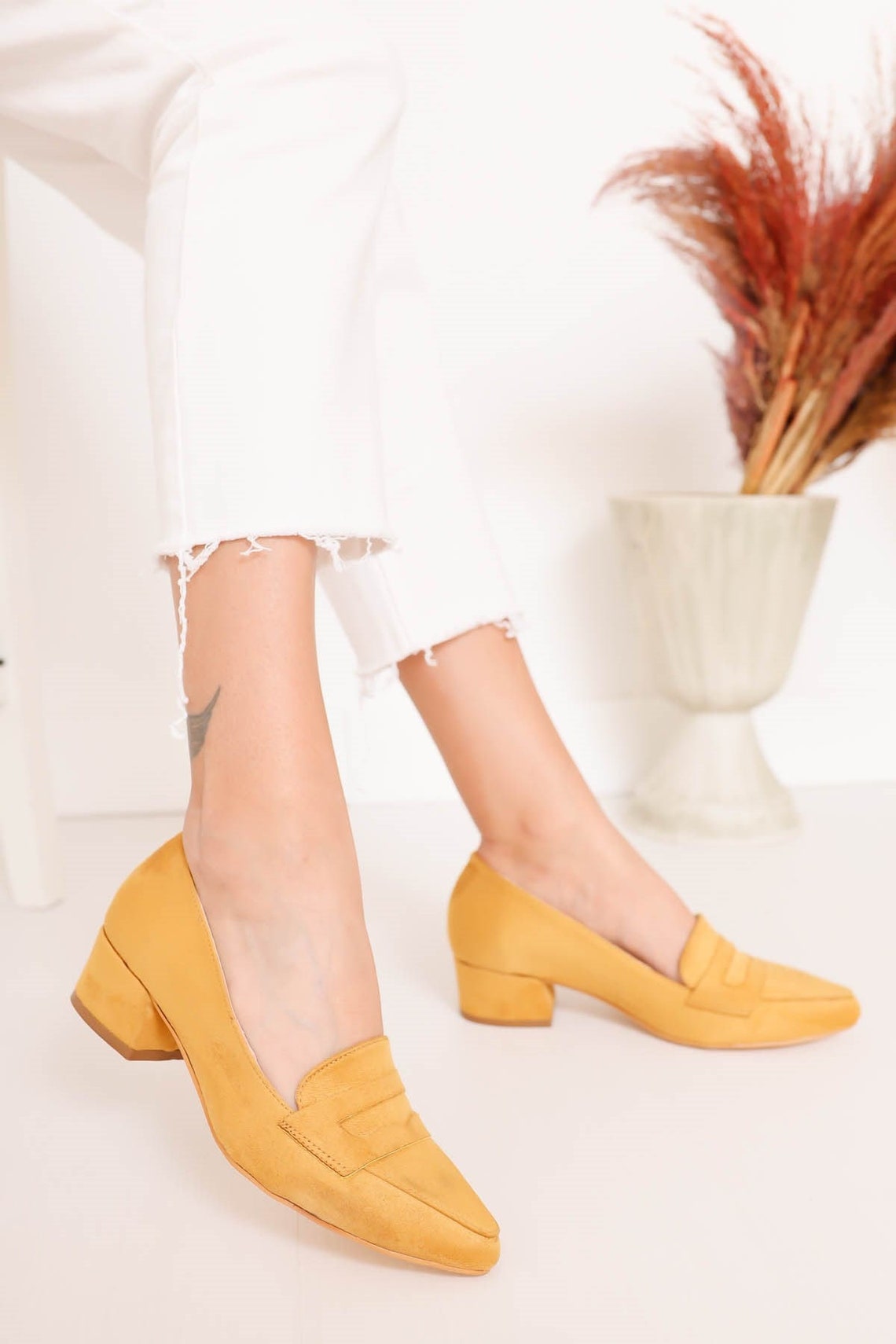 mustard loafers