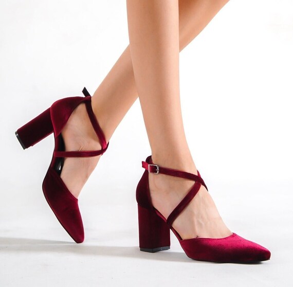 Surkova Purple Red Velvet Butterfly-knot Sandals Luxury Chunky Heel  Platform Wedding Shoes Block Heels Evening Pumps Size46 - AliExpress