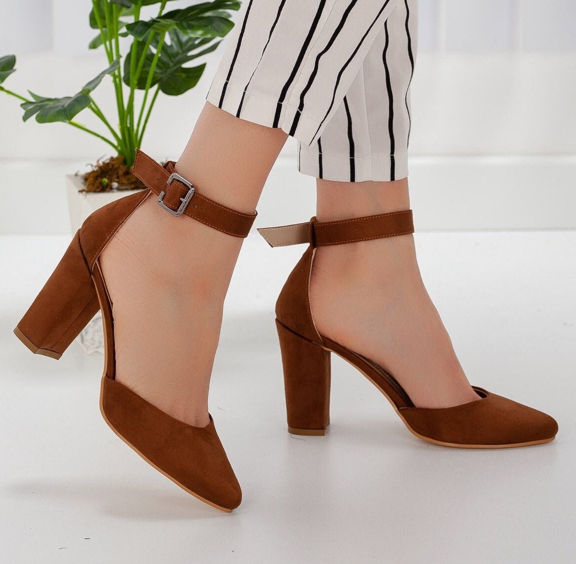 Tan ankle strap deals heels