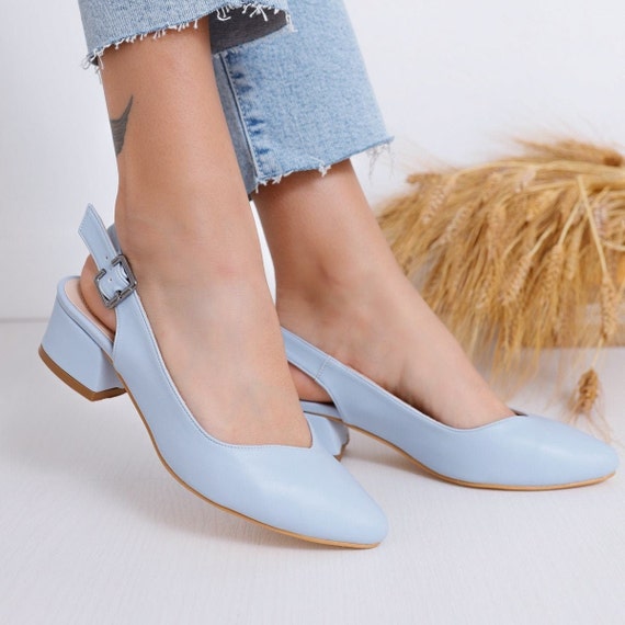Light blue top slingback shoes