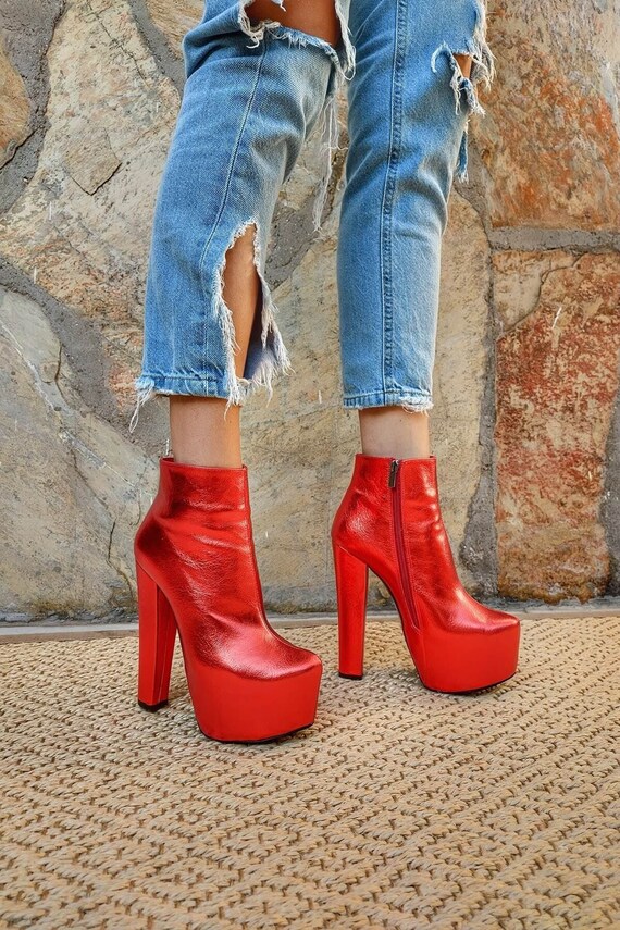 red platform ankle boots