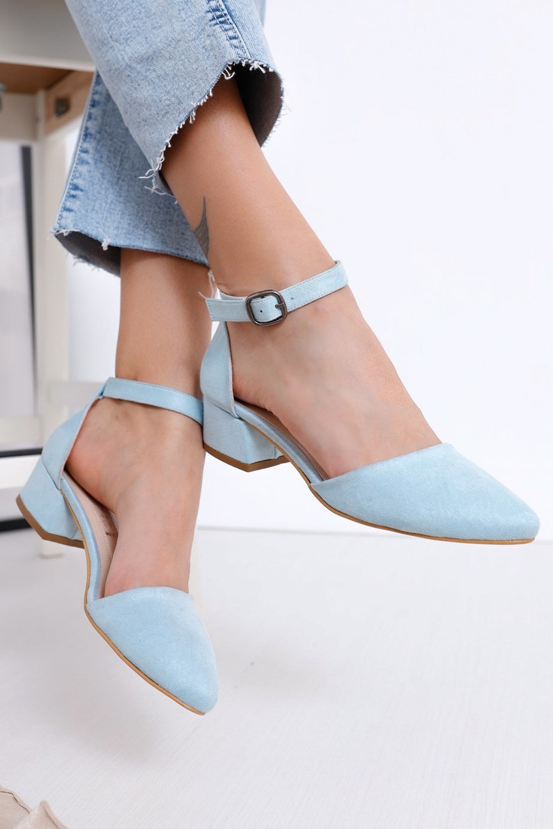 1940s Style Wedding Dresses | Classic Wedding Dresses     BLUE SUEDE SHOES Low Heels Baby Blue Low Heels Pumps Light Blue Bridal Shoes Women Accessories Casual Shoes Gift for Friend  AT vintagedancer.com