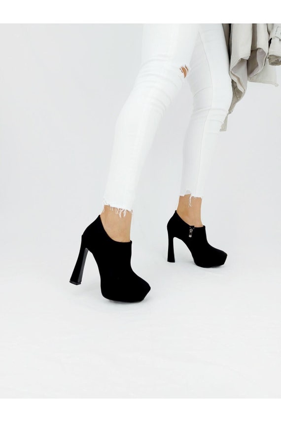 black glitter platform boots