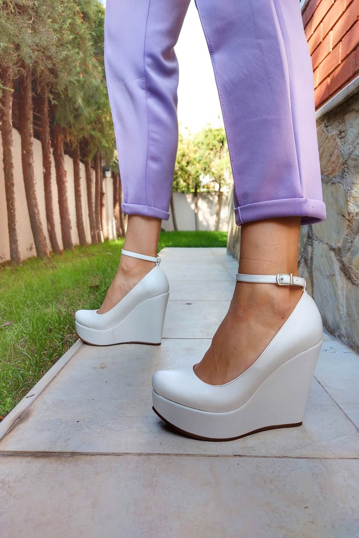 WHITE WEDGE HEELS, Ankle-wrap Sandals, Vegan Leather Shoes, Ankle Strap  Wedges, Platform Wedge Shoes, White Wedding Sandals, Ladies Shoes -   Norway