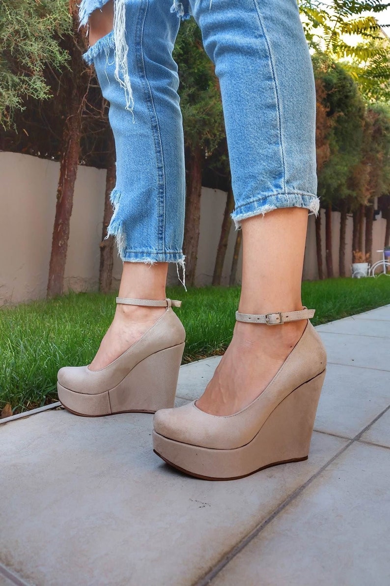 cream wedge heels