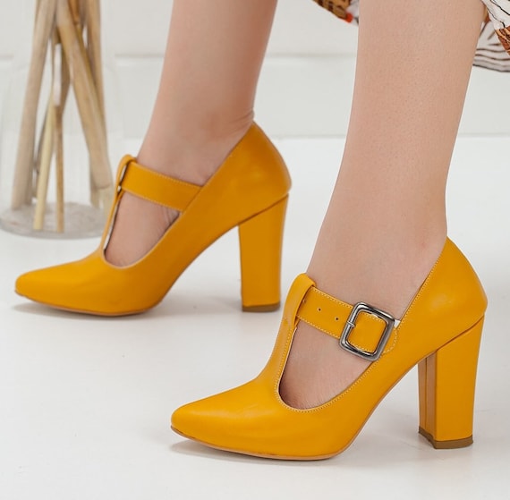 Vedolay Women Heels Women's Low Heel Pumps Closed Dress Shoes for Wedding ( Yellow,6.5) - Walmart.com