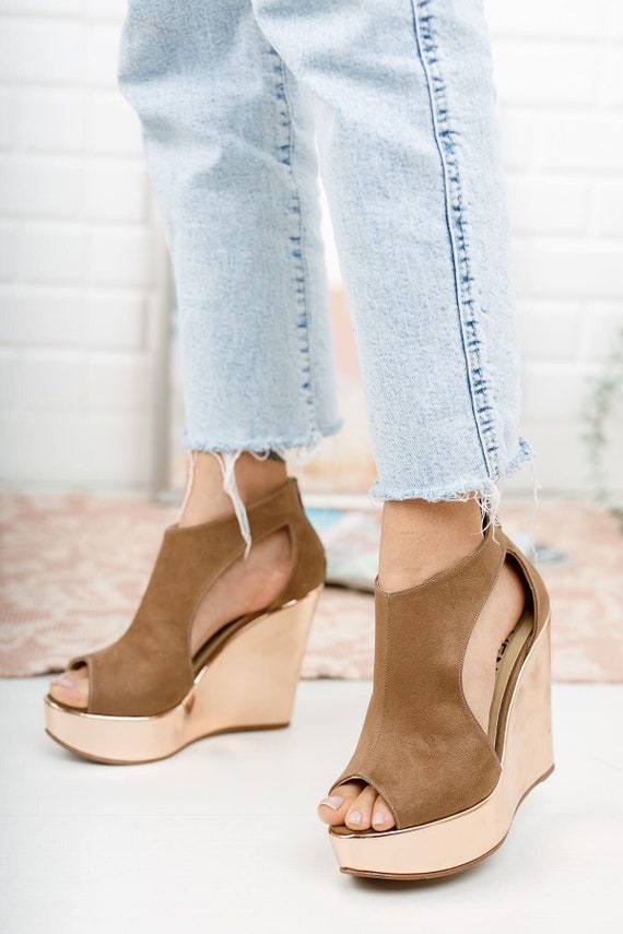 TAUPE WEDGE HEELS Suede Leather Wedges 
