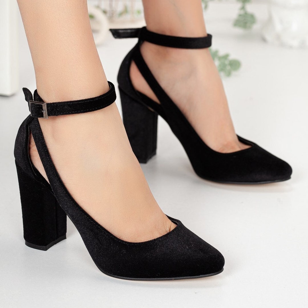 BLACK VELVET HEELS, Black Velvet Bridal Shoes, Womens Wedding Heel
