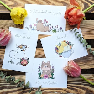 Conjunto de postales de saludos florales.