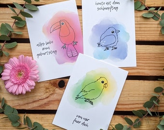 Postcard Set Birthday Birds