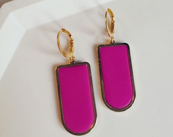 LOTTA I Ohrringe in magenta und gold I Leverback I Boho I