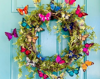 Butterfly Wreath for Front Door, Spring Summer Wreath, Colorful Wreath, Year round Wreath, Entryway Wreath, Mother’s Day gifts, Home Deco