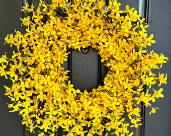 Forsythia Wreath for Front Door, Spring to Fall Yellow Floral Wreath, Large Modern Farmhouse Wreath, Mothers Day gift, Housewarming gift