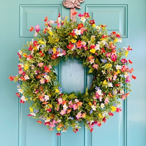 Colorful Spring Summer Wreath for Front Door, Multicolor Spring to Summer, Wildflower Year Round Wreath, Mothers Day gift, Housewarming gift