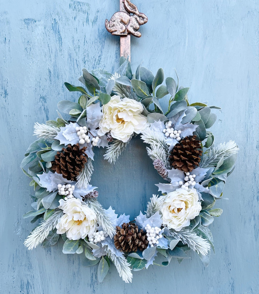 Lambs Ear Winter Wreath for Front Door Lambs Ear With Peony - Etsy