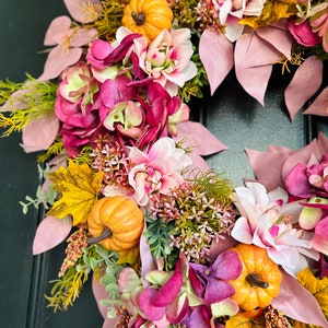 Fall Pink Wreath, Pink Lover, Colorful Pink and Orange Pumpkin Front ...
