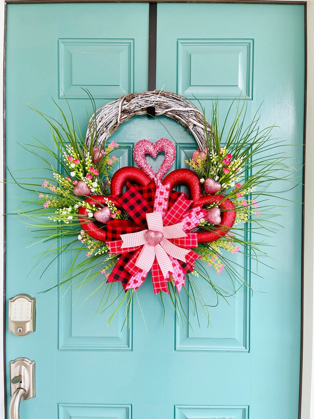 Valentines Day Wreath for Front Door Pink Heart With Wild Etsy
