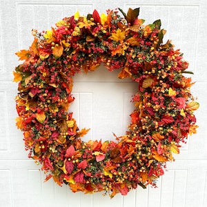 Extra Large 40 inches Colorful Fall Wreath, Wildflowers with Foliage Autumn Extra Large Wreath, Thanksgiving Mantel Decor Wreath, Harvest