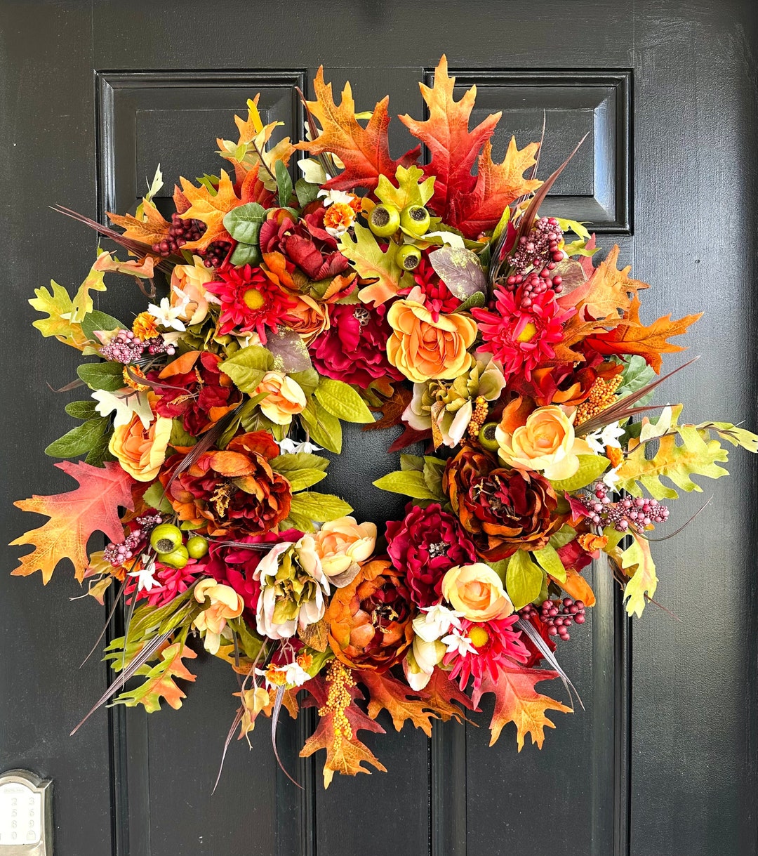 Fall Rustic Wreath for the Front Door, Natural Peony and Magnolia Fall ...