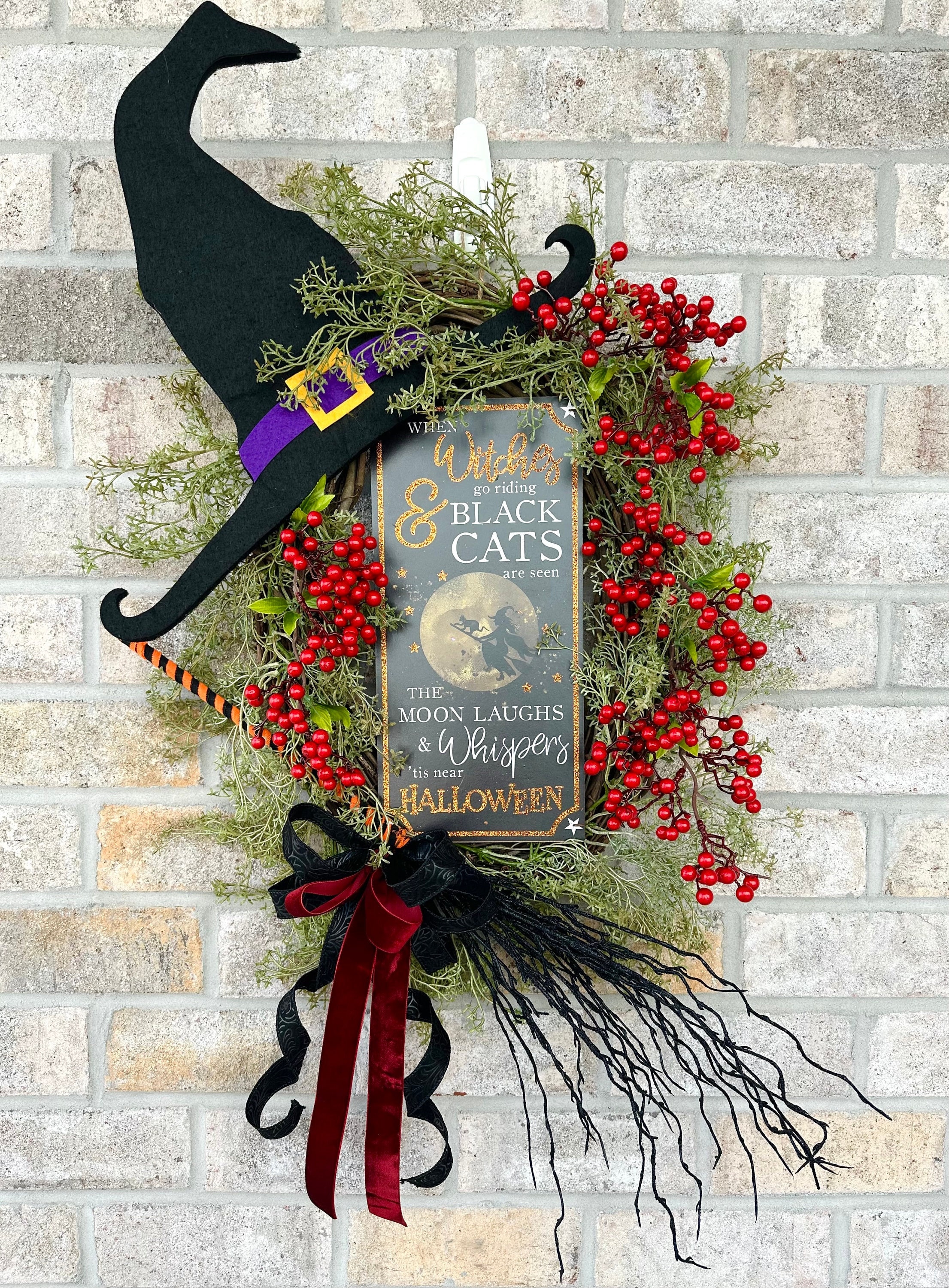 Witch Wreath, Halloween Wreath for Front Door, Thanksgiving Halloween Decor, Hocus Pocus unique Halloween, Housewarming Mother’s Day gift