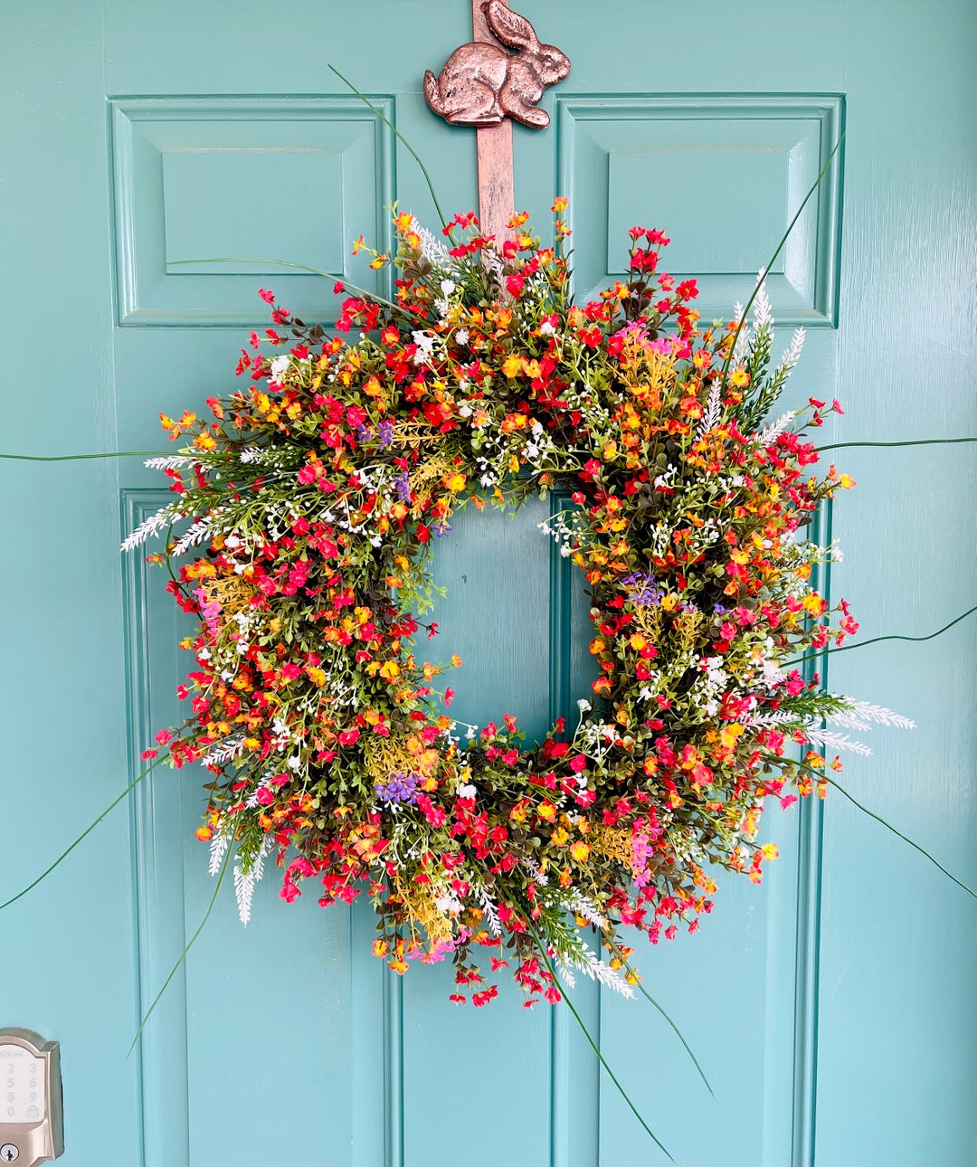 Colorful Summer Wreath for Front Door Wildflower Year Round